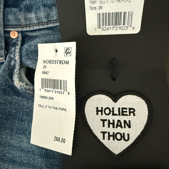 NWT MOTHER Jeans  high-rise, straight leg kick it jean in "Tell it to the Pope" - Picture 11 of 11